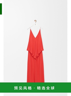 1h可退 欧洲直邮Loewe罗意威 女士橙色粘胶纤维V领无袖连衣裙长裙