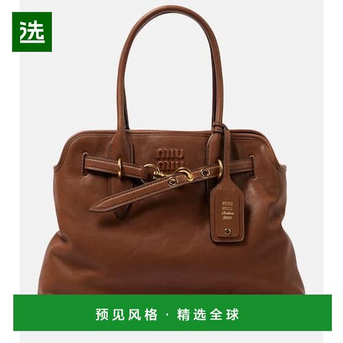 1h可退 香港直邮Miu Miu 缪缪 女士 Aventure 中号皮革手提包