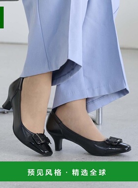 【日本直邮】Riz raffinee [高性能] 搭扣图案组合高跟鞋 (黑色)