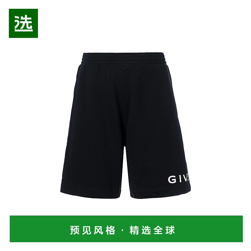 欧洲直邮GIVENCHY/纪梵希 男士黑色棉质Logo印花松紧直筒休闲短裤