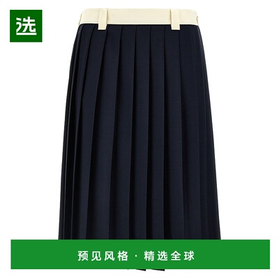 1h可退 香港直邮Miu Miu 缪缪 女士 褶裥中长半身裙 MG2052S23212