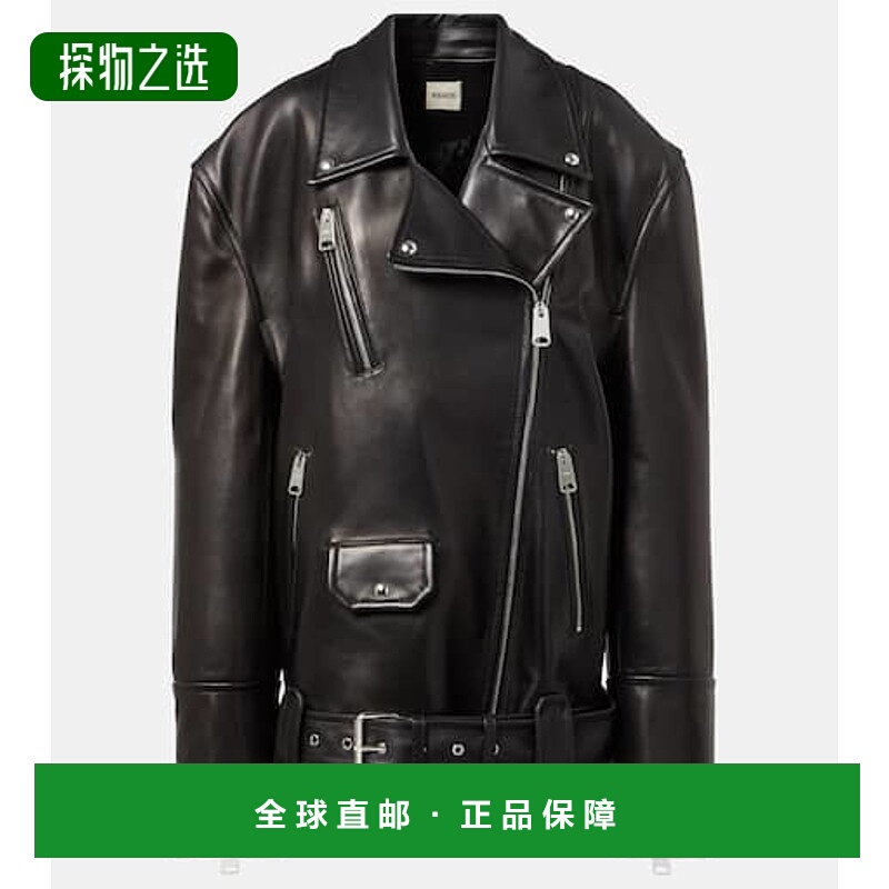 1h可退 香港直邮KHAITE 女士 Hansel 皮革夹克 black黑色 舒适时