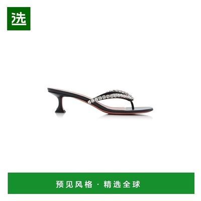 1h可退 香港直邮Amina Muaddi 女士 Gigi 水晶皮质凉鞋 black黑色