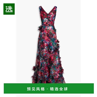 付款1h内可退 香港直邮MARCHESA NOTTE 女士 薄纱边印花欧根纱礼