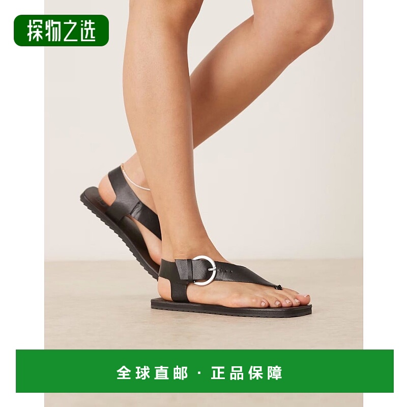 香港直邮ASOS 女士 Firth 设计鞋头夹趾平底皮质凉鞋(黑色)