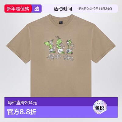 1h可退 香港直邮Brain Dead 男士 浅褐色棉质印花T恤 F24T0000408