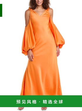 1h可退 【美国直邮】Halston Binnie 礼服 女装连衣裙 橘色 V领