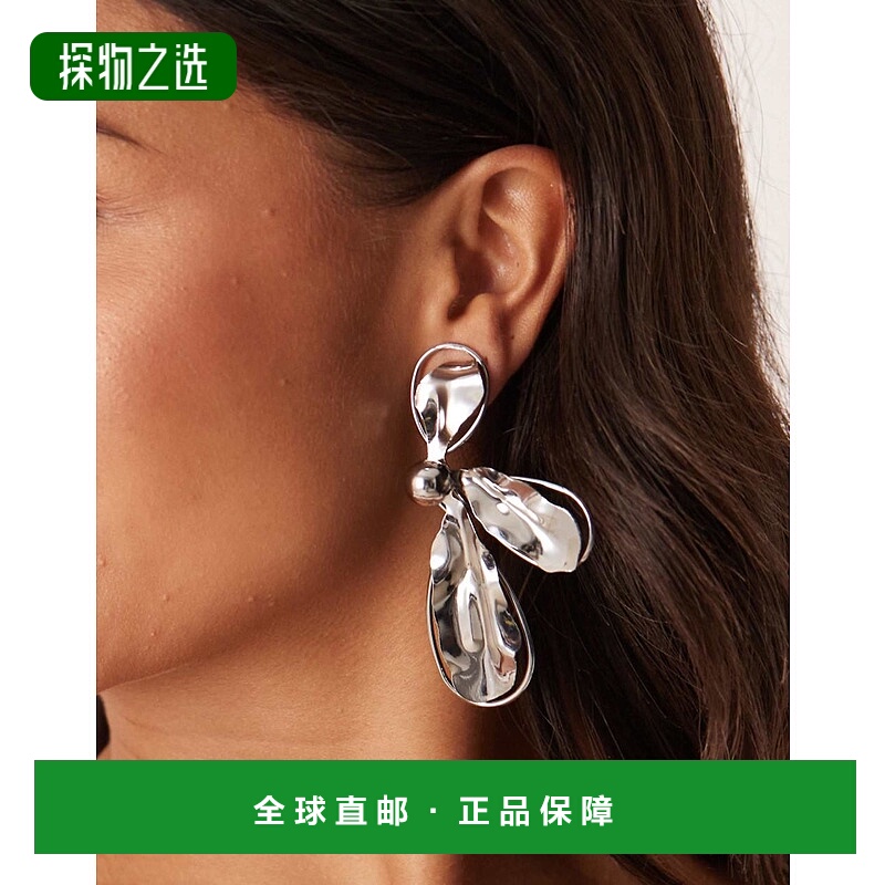 香港直邮ASOS 女士 half-flower 不对称织纹金属设计色调耳钉(银)