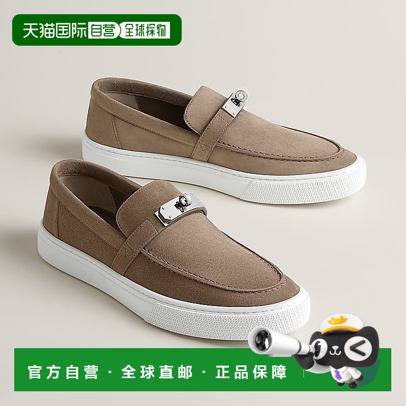 自营1h可退 欧洲直邮Hermes/爱马仕 男士灰褐色山羊皮休闲运动鞋