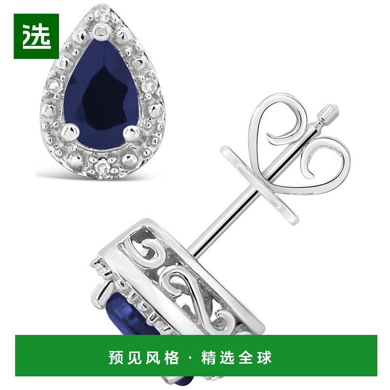 1h可退 【美国直邮】蓝宝石（9/10 克拉总重）和钻石点缀纯银耳钉