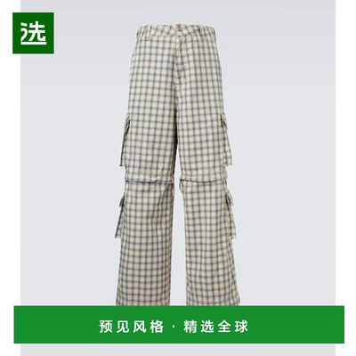 1h可退 香港直邮Erl 男士 格纹棉质工装裤 blue蓝色 舒适时尚