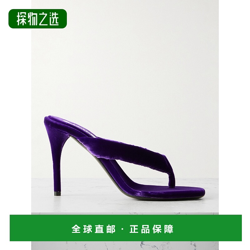 香港直邮alaia 女士 90 天鹅绒凉拖 AA3S2005A014