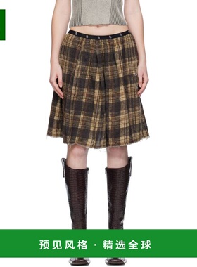 1h可退 香港直邮R13 女士 棕色 Knee-Length Kilt 双面半身裙 R13