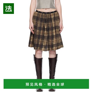 1h可退 香港直邮R13 女士 棕色 Knee-Length Kilt 双面半身裙 R13