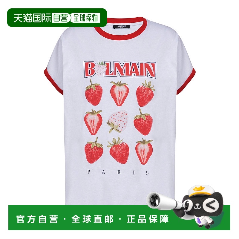 香港直邮Balmain 草莓印花双色 T 恤 DF0EF010GE27短袖