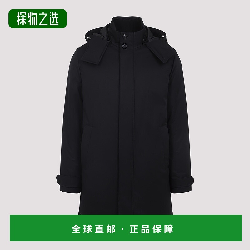 香港直邮zegna 杰尼亚 男士 黑色超细纤维斜纹布聚酯大衣 UGTC5A2