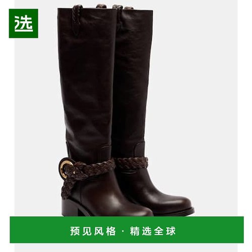 香港直邮ZIMMERMANN 女士 Helix 40 皮质及膝靴子厚底鞋女靴