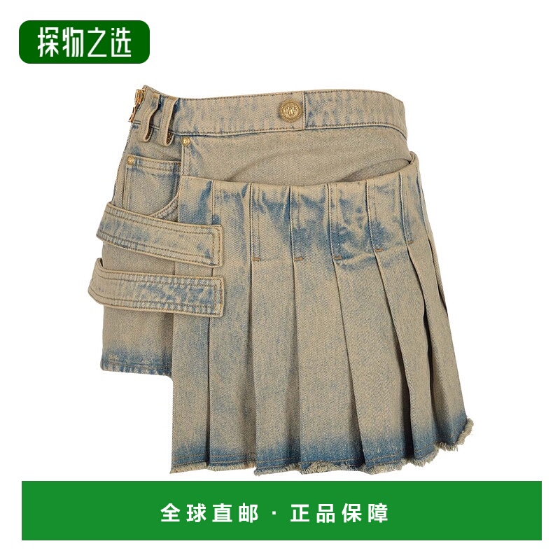 香港直邮Balmain 牛仔半身裙 AF1LB076DD05百褶裙a字裙