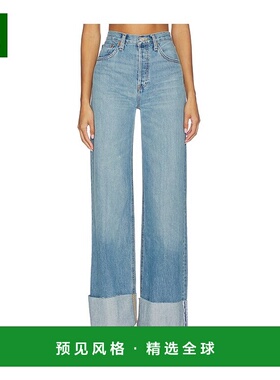 1h可退 香港直邮redone 女士 高腰阔腿翻边牛仔裤 14803WHRWDCF