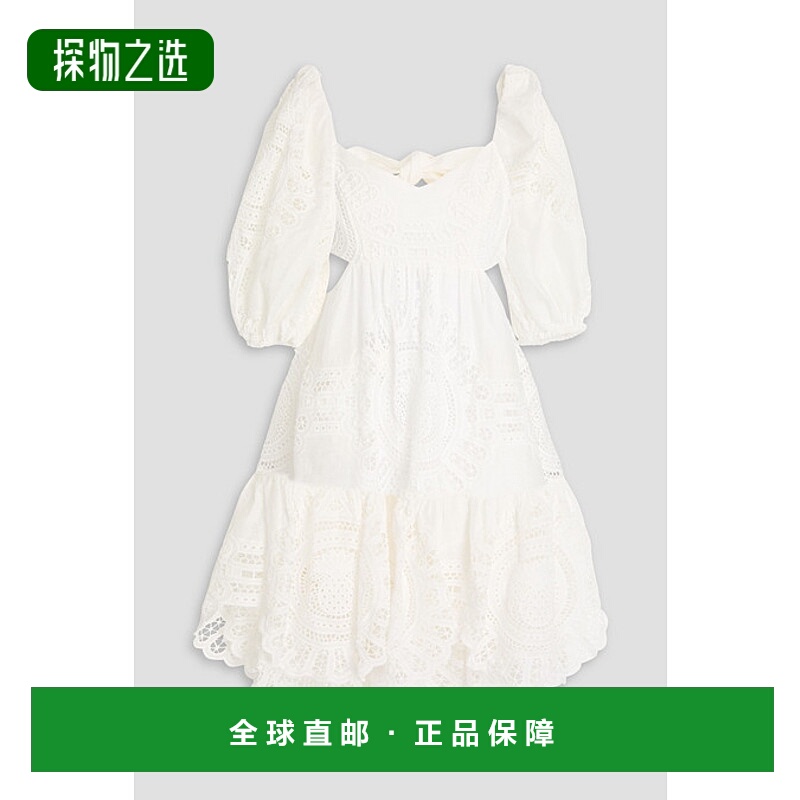 香港直邮ZIMMERMANN 女士 剪口英格兰刺绣亚麻迷你连衣裙 7877DSS
