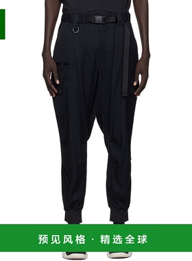 1h可退 香港直邮Y-3 男士 黑色 Rayon Twill Cuffed 工装裤 JX728