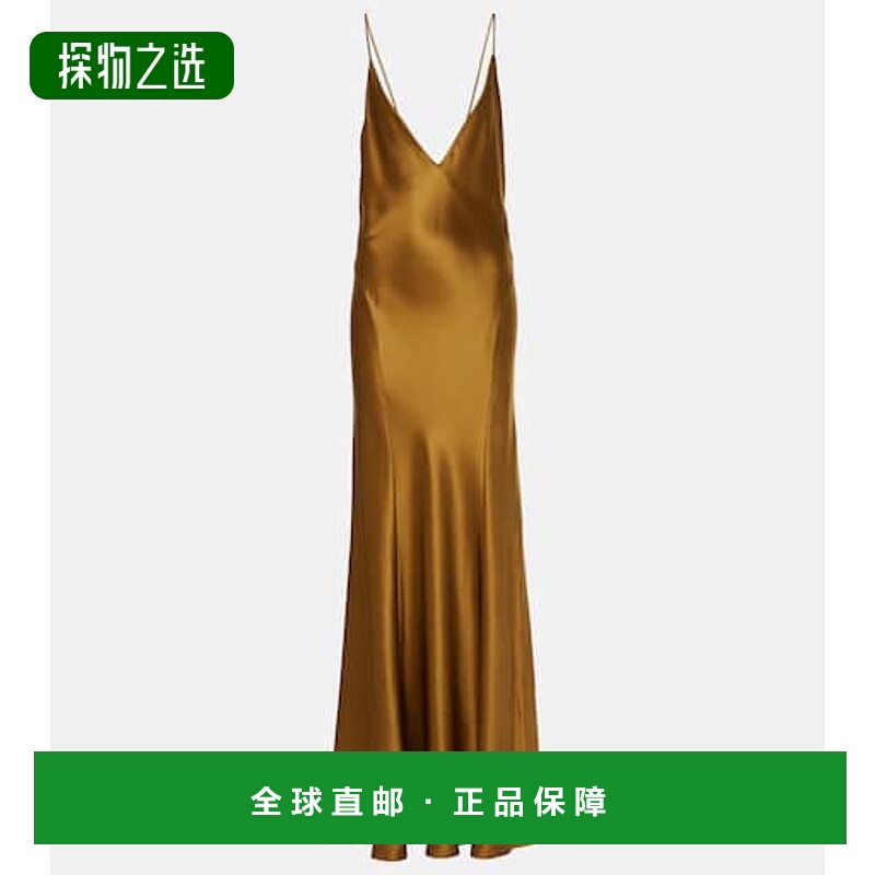 1h可退 香港直邮Saint Laurent 圣罗兰 女士 缎面长款连衣裙丝绸