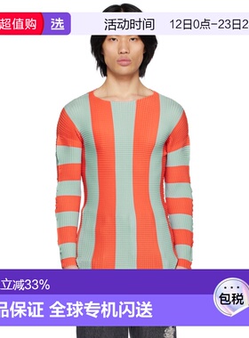 1h可退 香港直邮Sunnei 男士 蓝色 & 橙色 Pleated Stripe 长袖 T