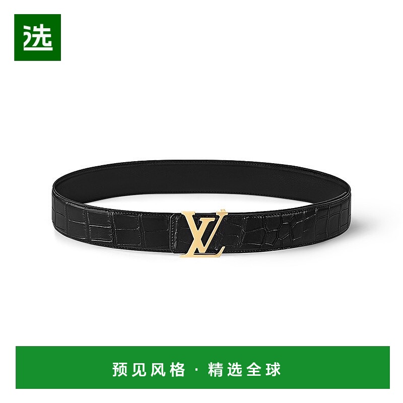 欧洲直邮LV/路易威登 24年款 男士黑色皮革双面腰带40mm金扣皮带