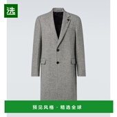 1h可退 black黑色 人字纹初剪羊毛花呢大衣 香港直邮Lardini 男士