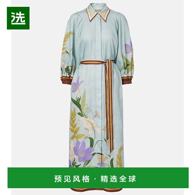 1h可退 香港直邮ALÉMAIS 女士 束带花朵亚麻衬衫式连衣裙