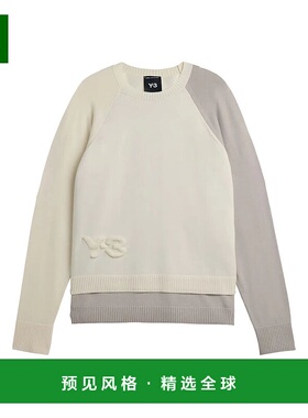 1h可退 香港直邮Y-3 男士 徽标压花拼色毛衣 KB4642 white白色 舒