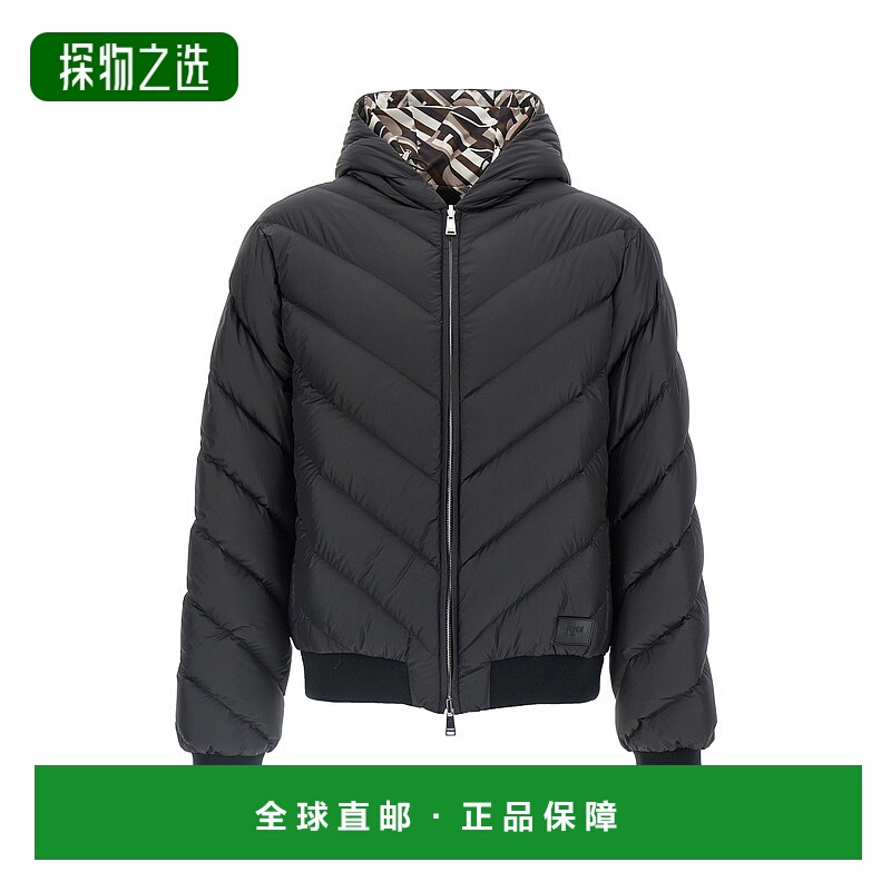 香港直邮Fendi 芬迪 男士 Front 黑色可反穿连帽徽标拼缀高科技布