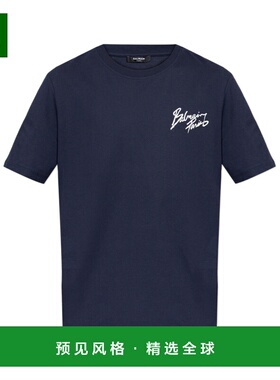 香港直邮BALMAIN 男士T恤 GH1EG000BD40SIV SS2026 蓝色 圆领短袖