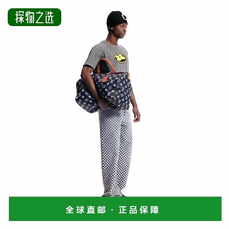 自营欧洲直邮LV路易威登 男士灰色棉花卉贴布绣短袖T恤