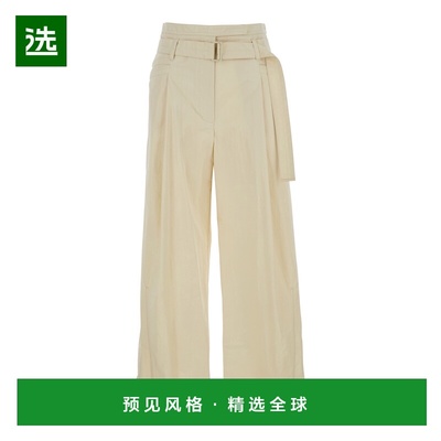 1h可退 香港直邮LOW CLASSIC 女士 Details 浅褐色双腰带褶裥棉混