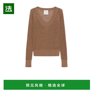 1h可退 香港直邮Marella 女士 驼色V领卢勒克斯棉质毛衣 25133611