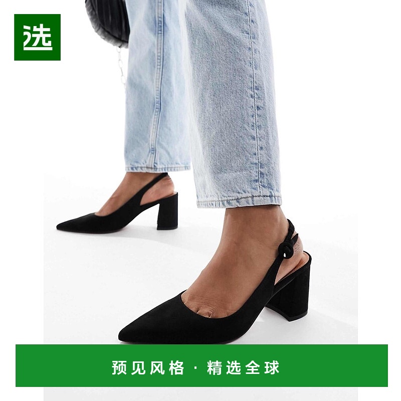 1h可退 香港直邮ASOS 女士 Sutton mid suedette 设计露跟粗跟鞋(