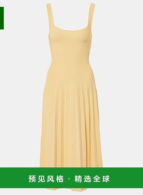 1h可退 香港直邮Staud 女士 Ellison 褶裥中长连衣裙 yellow黄色