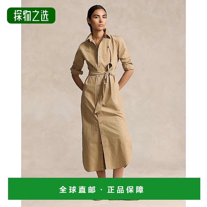 欧洲直邮RalphLauren拉夫劳伦 Polo配腰带棉质中长衬衫连衣裙