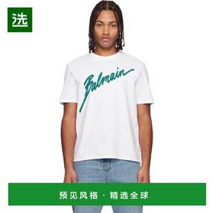 1h可退 香港直邮Balmain 巴尔曼 男士 白色 Lettre Flocked T 恤