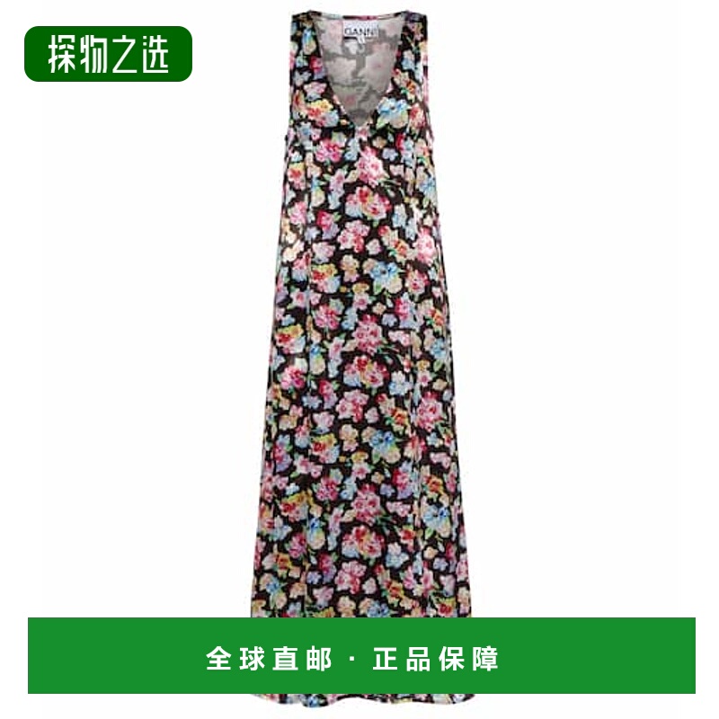 香港直邮GANNI 甘尼 女士 花朵缎面中长连衣裙 colorful花色 舒适
