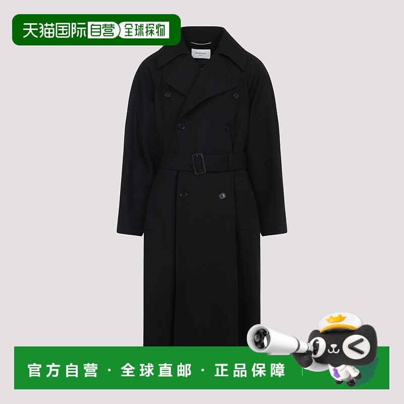 1h可退 香港直邮Saint Laurent 圣罗兰 男士 雙排扣束帶長版大衣