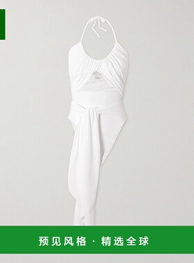 1h可退 香港直邮Alaïa 女士 挂脖垂褶泳衣 AA9W0076J040B000BLANC