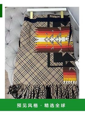 香港直邮Sacai 格纹图案半身裙 04293流苏a字裙