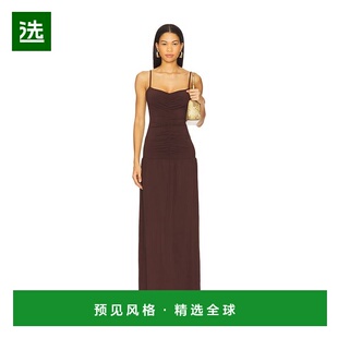 1h可退 香港直邮Weworewhat 女士 正面褶皱圆领长款连衣裙 WWD126