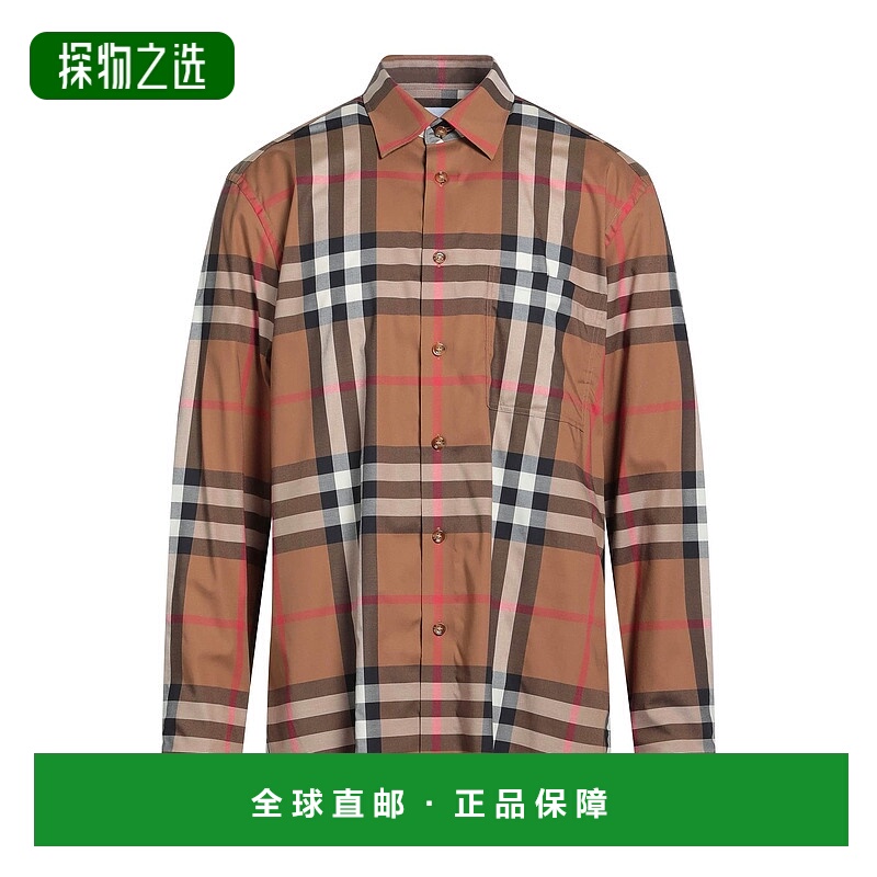 香港直邮Burberry 巴宝莉 男士 花纹衬衫 BROWN 棕色男装时尚舒适