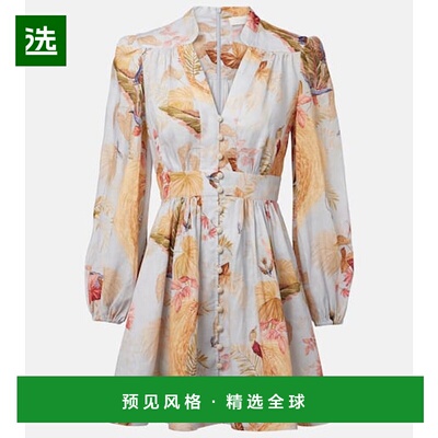 1h可退 香港直邮ZIMMERMANN 女士 Ascension 花朵亚麻迷你连衣裙