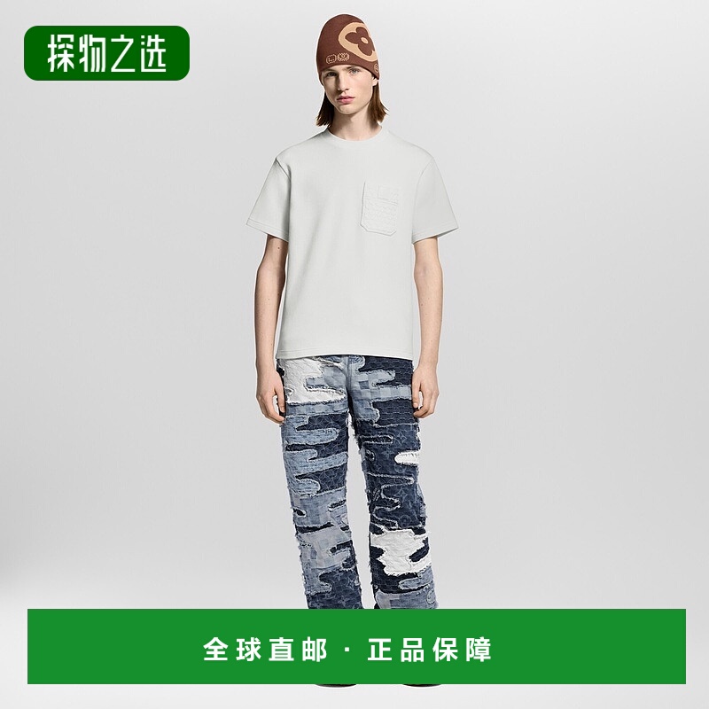 自营欧洲直邮LV路易威登 Monogram系列男士奶白色棉绗缝口袋短袖T