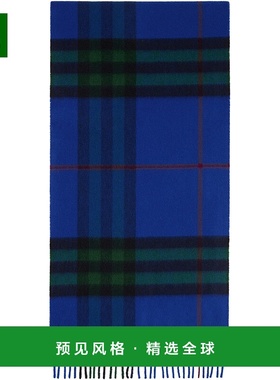 香港直邮Burberry 巴宝莉 女士 海军蓝 & 绿色 Check Cashmere 围