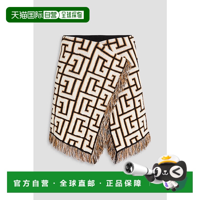 香港直邮Balmain 巴尔曼 女士 围裹效果流苏提花针织迷你半身裙 X